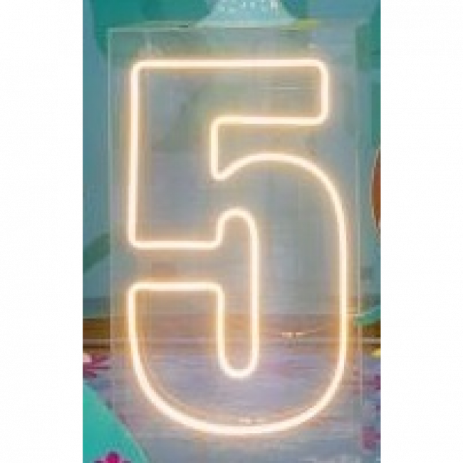 Luminoso neon led número “5”, em branco quente