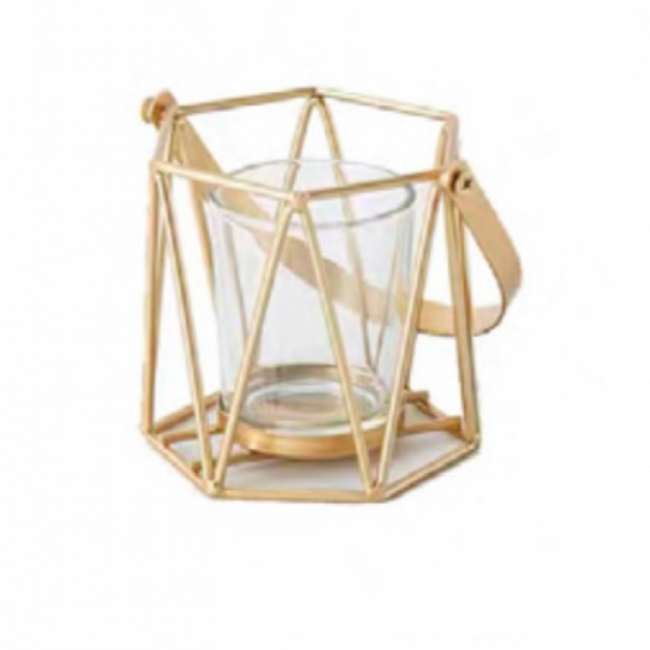 Mini lanterna / porta-vela dourado (19A x 11C cm)
