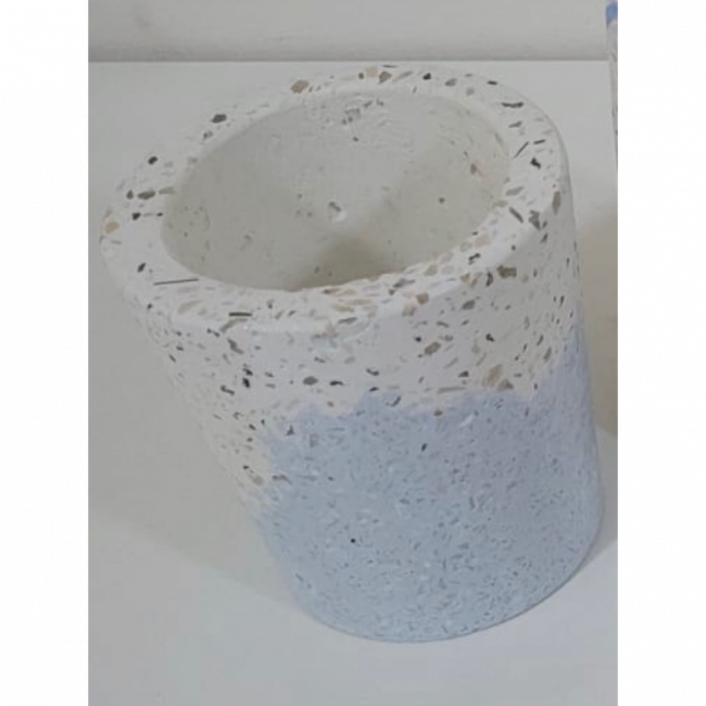 Mini vaso / Piruliteiro Terrazo azul e bege, em granilite