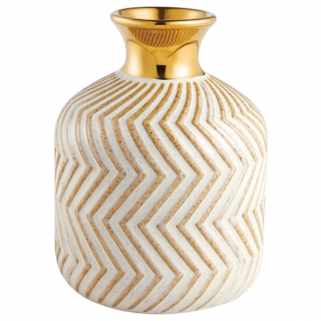 Vaso em cerâmica marfim e dourado (9,5A x 7C cm)