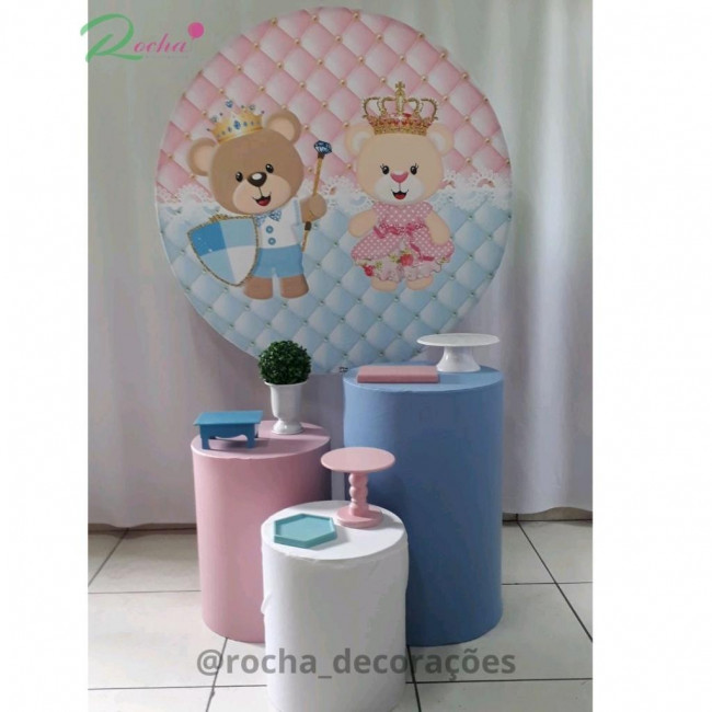 CHÁ REVELAÇÃO URSO COROA REALEZA AZUL E ROSA - KIT41092