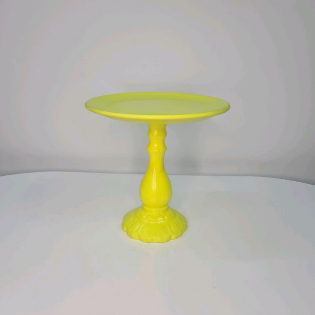 Boleira/Suporte de doces cerâmica alta P amarelo neon