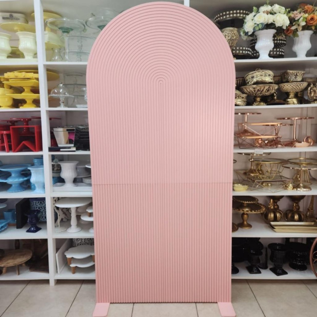 Painel madeira oval ripado Rosa claro