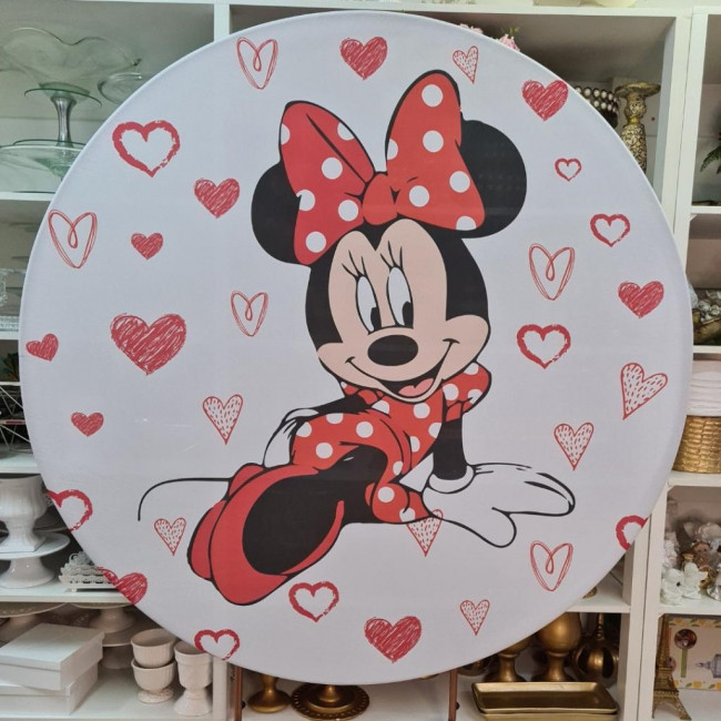 Tecido sublimado p/ painel redondo Minnie vermelha 1.5m (suporte redondo não incluso)