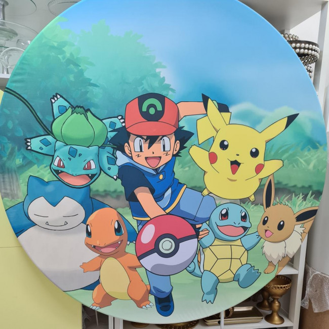 Tecido sublimado p/ painel redondo Pokemón 1.5m (suporte redondo não incluso)