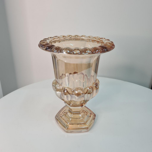 Vaso vidro âmbar M dourado