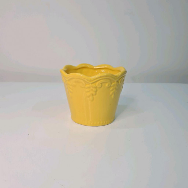 Vaso/piruliteira cerâmica P c/detalhe amarelo