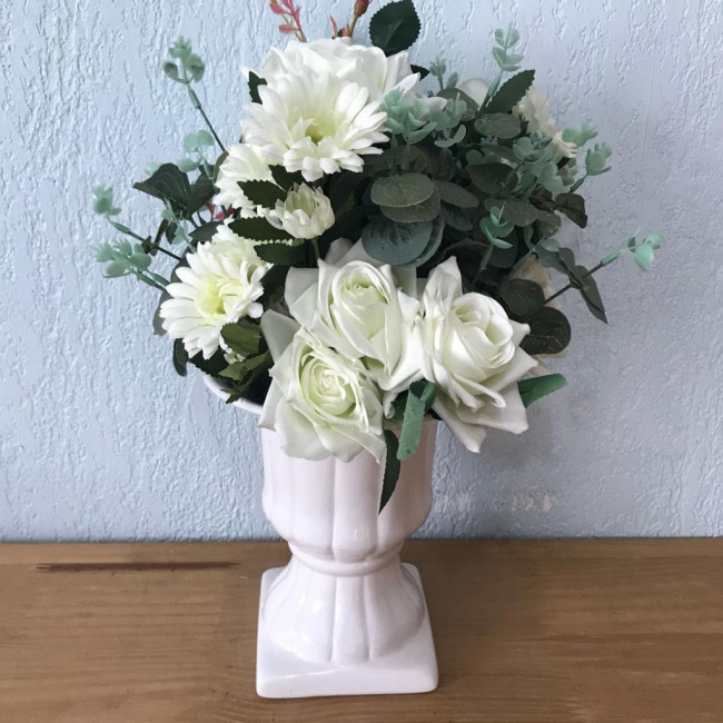 Arranjo Branco Margaridas e Rosas P 30cm (L)