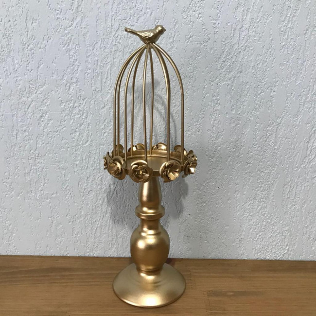 Gaiola Metal Dourada Pedestal M Alta - 35.5cm (A) x 12cm (D)