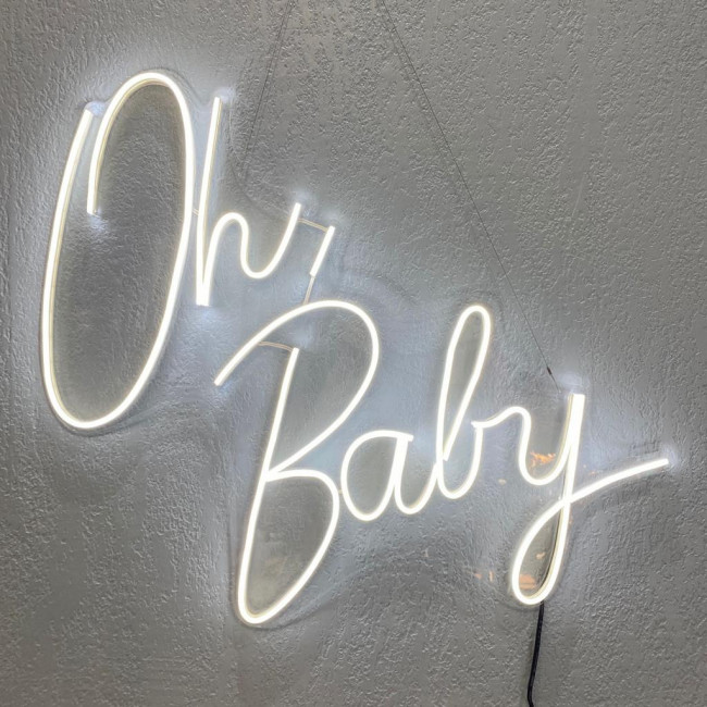 ..Oh Baby - Neon Branco G - 55cm (A) x 62cm (L)Acrílico