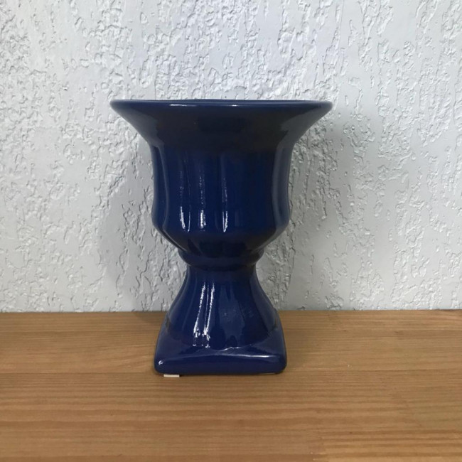 Vaso Azul Escuro Cerâmica PP1 - 14cm (A) x 11.5cm (D) Romano