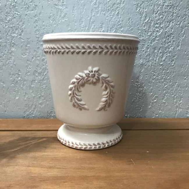 Vaso Branco Cerâmica PP - 14.5cm x 12.5cm (Brasão)