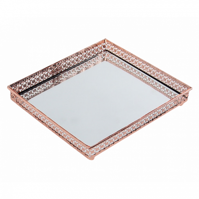 Bandeja Espelhada Quadrada Rose Gold - 16x16cm