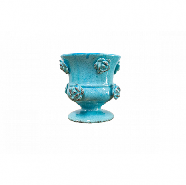 Vaso Cachepot Flor Azul Tiffany