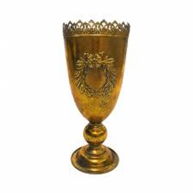 Vaso Taça em Metal Rustico Dourado