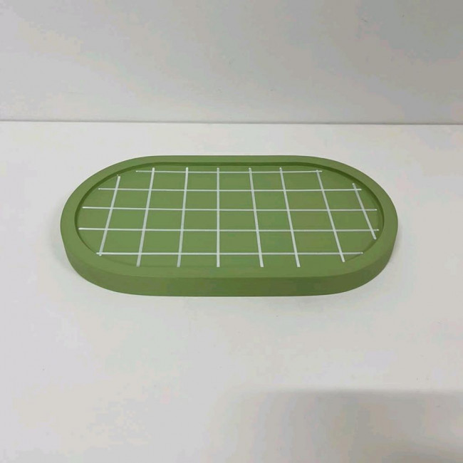 Bandeja oval verde grid mdf