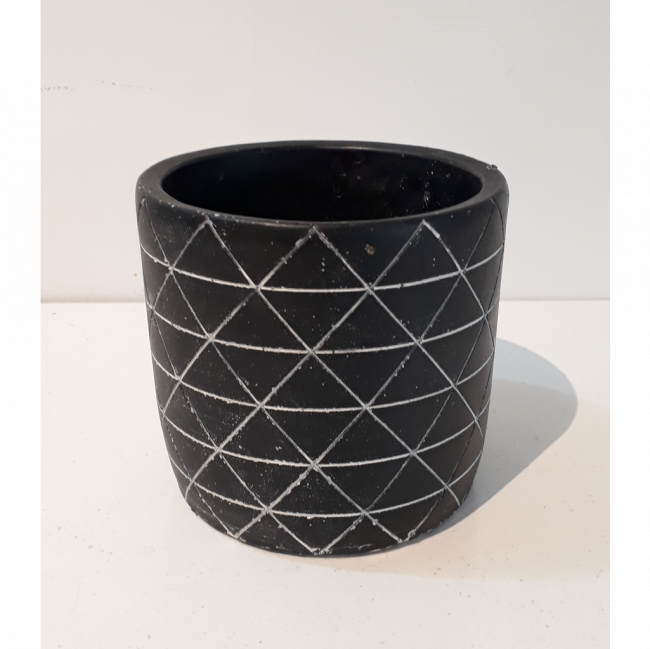 Vaso Preto Desenho Geométrico de Cerâmica