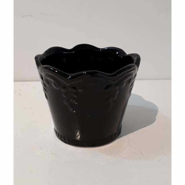 Vaso Preto Floral de Louça P