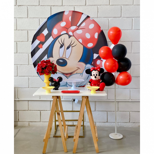 KIT MINNIE VERMELHA MESA MINIZINHA - painel redondo