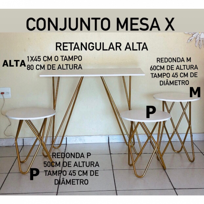 MESA X DOURADA REDONDA M