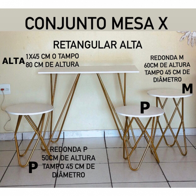 MESA X DOURADA RETANGULAR ALTA