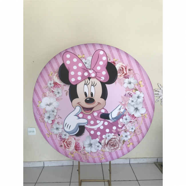 CAPA PAINEL REDONDO MINNIE ROSA BORDA DE FLORES - 1,30CM