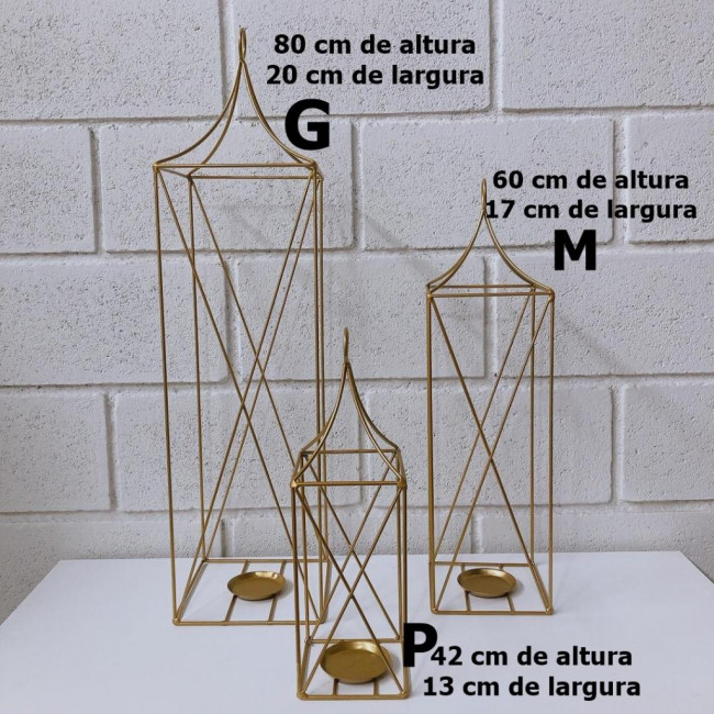 TRIO LANTERNAS DOURADA  quadrada