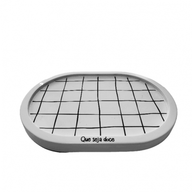 Bandeja Decoratta Oval Mini Branco Grid