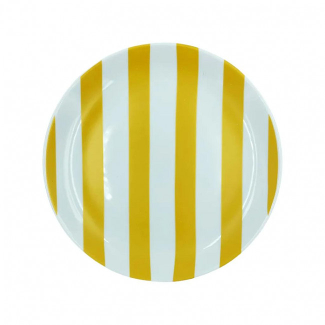 PRATO LISTRADO AMARELO E BRANCO 19CM DIAM