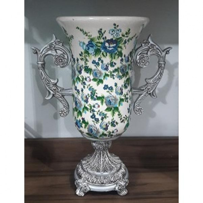 VASO ESTAMPADO FLORES AZUL ALTO