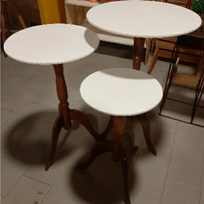 TRIO DE MESA TORNEADO TAMPO BRANCO