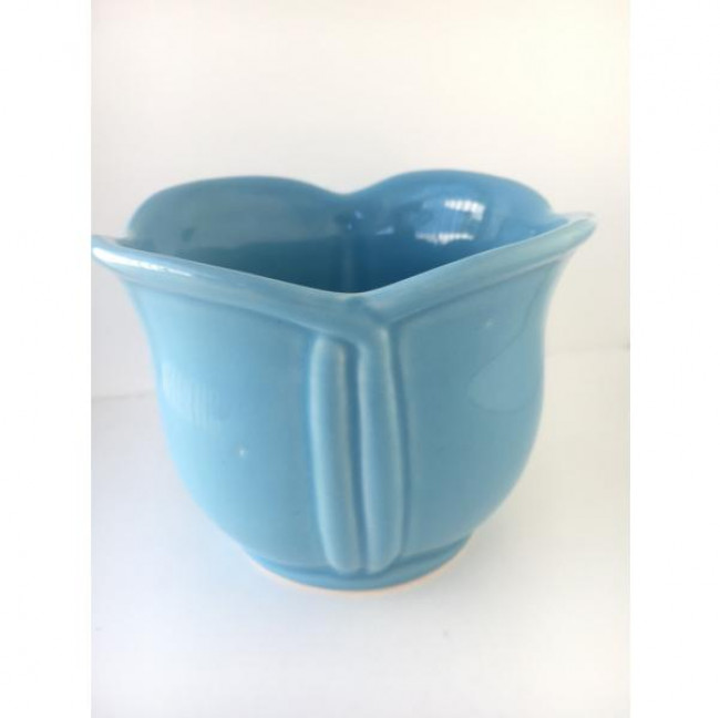 CACHEPOT FLORAL CERÂMICA AZUL P