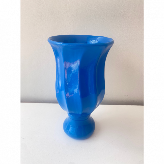 VASO CERÂMICA ONDULADO M AZUL CÉU