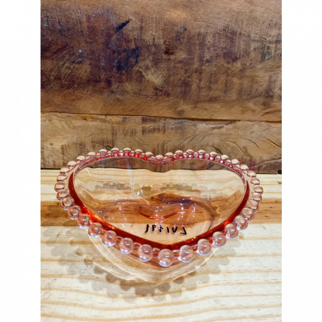 bowl de vidro coração bolinha rosa