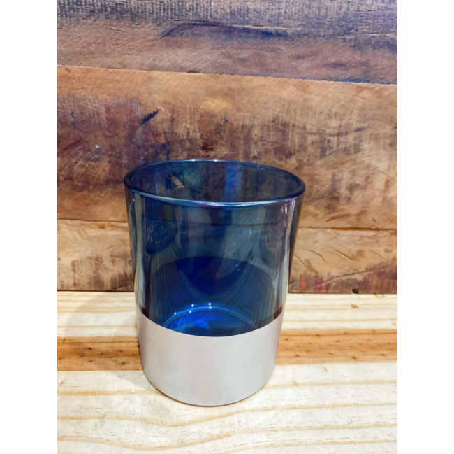 Vaso Azul e Prata de vidro
