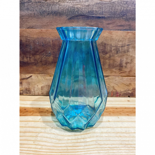 Vaso vidro facetato azul