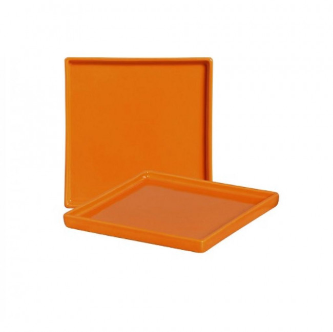 Bandeja quadrada lisa cerâmica laranja