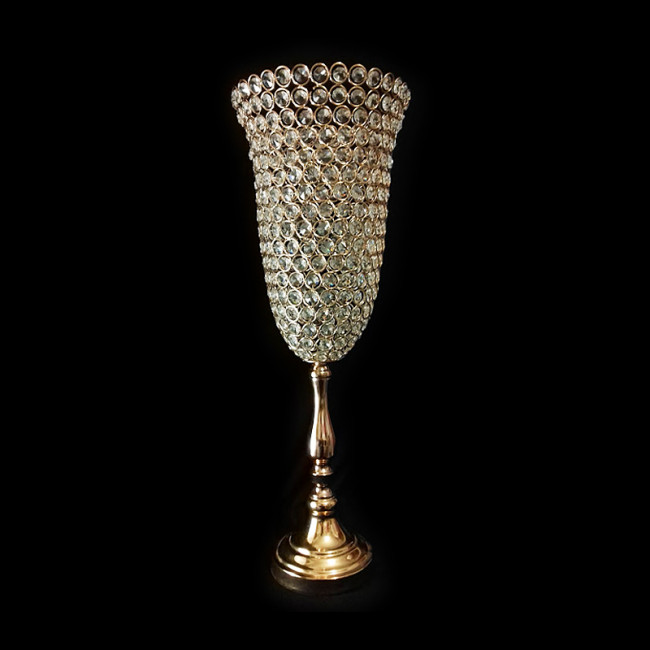 Vaso Cristal Taça Base Dourada 22x61cm