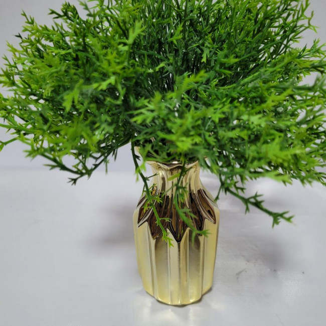 Enfeite Decorativo vaso dourado com folhagem verde artificial