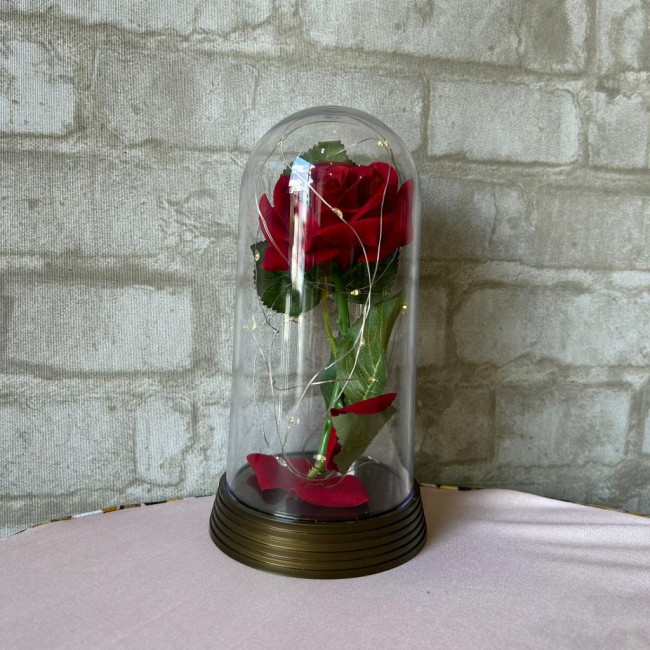 Luminária Led Rosa Com Cúpula De Vidro A Bela E A Fera