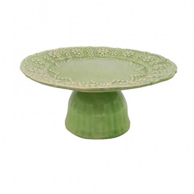 Prato em cerâmica verde rendado/ flor (médio- Ø27x12cm)