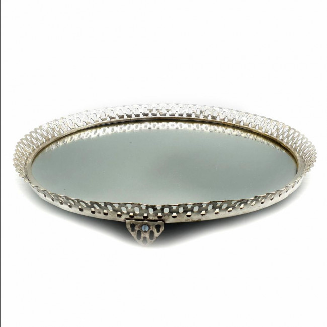 Bandeja em prata redonda (Ø40cm) com aba e espelho
