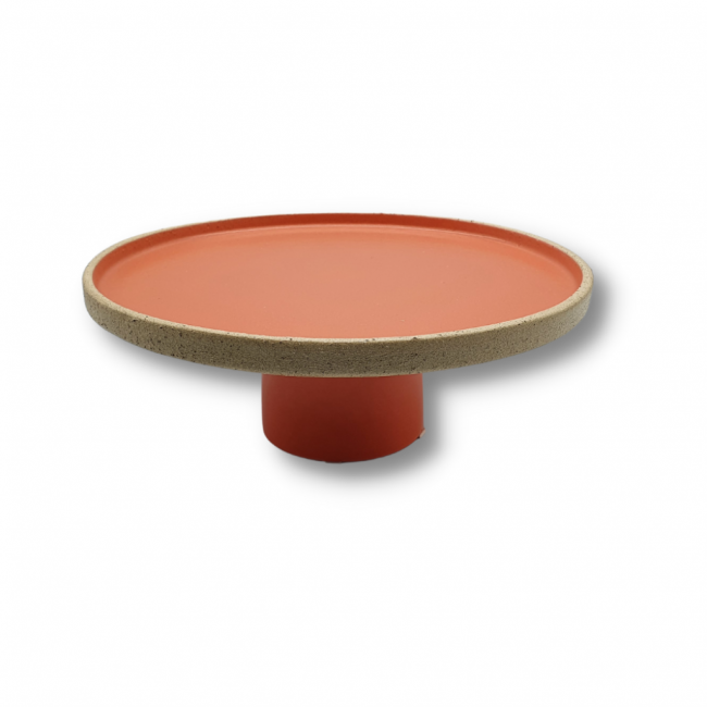 Prato em ceramica Laranja com pe cilindro e borda rustica medio