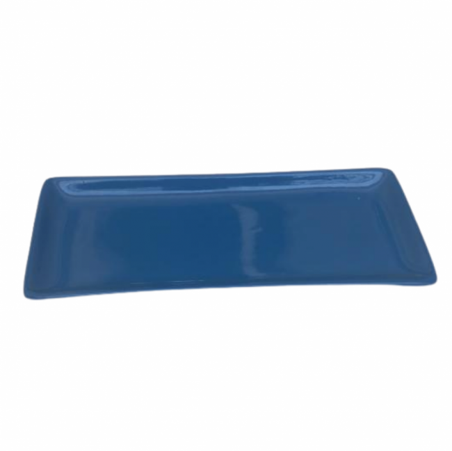 Bandeja azul bic retangular louça  30 X 12,5 cm altura