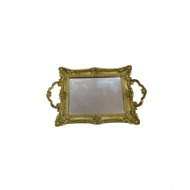 Bandeja dourada espelho quadrada p   SF  31,5 x 19 cm