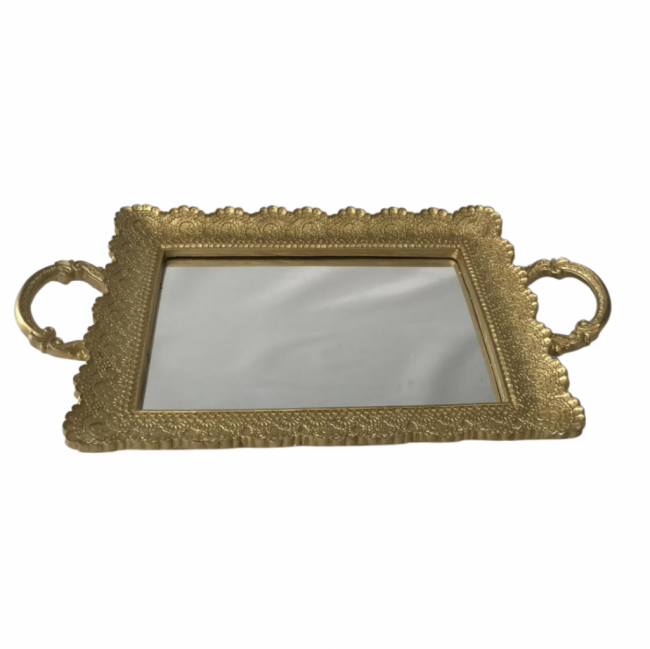 Bandeja dourada retangular espelho M  AD 38 x 22 cm
