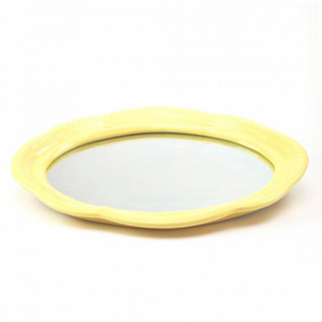Bandeja Amarela Candy Color Oval Com Espelho M (34Cx25,5Lx2A)