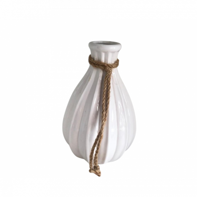 Vaso Branco Com Corda Alto Redondo Louça M AD(9Dx21A)